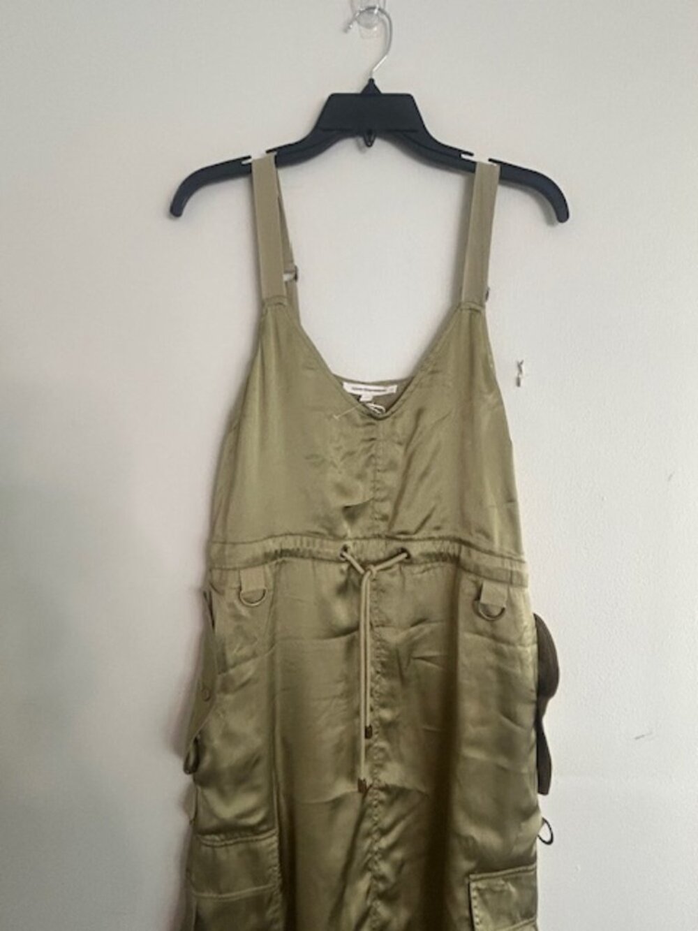 Anthropologie Love The Label Moss Green Utility Strap SatinJumper Midi Dress NWT - Picture 8 of 16